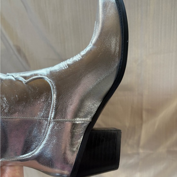 Silver Metallic Cowgirl Western Cowboy Chunky Heeled Boots Size 9 - Picture 6 of 12